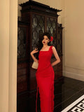 Poshoot Sexy A Line Square Neckline Red Chiffon Prom Dresses Birthday Outfits Evening Gown SD953