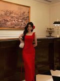 Poshoot Sexy A Line Square Neckline Red Chiffon Prom Dresses Birthday Outfits Evening Gown SD953