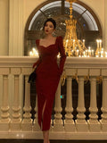 Poshoot Elegant Sheath Strapless Red Slit Prom Dresses Beads Birthday Outfits Evening Gown SD954