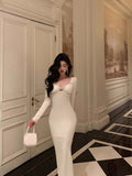 Poshoot Sexy Sheath Strapless White Long Sleeves Prom Dresses Birthday Outfits Evening Gown SD960