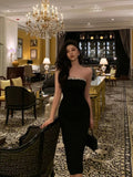 Poshoot Elegant Sheath Strapless Black Prom Dresses Beads Birthday Outfits Evening Gown SD962