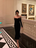 Poshoot Elegant Mermaid Off The Shoulder Long Sleeves Black Prom Dresses Birthday Outfits Evening Gown SD963