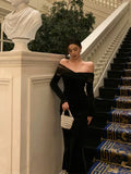 Poshoot Elegant Mermaid Off The Shoulder Long Sleeves Black Prom Dresses Birthday Outfits Evening Gown SD963