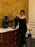 Poshoot Elegant Mermaid Off The Shoulder Long Sleeves Black Prom Dresses Birthday Outfits Evening Gown SD963