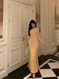 Poshoot Elegant Mermaid Spaghetti Straps Yellow Long Prom Dresses Birthday Outfits Evening Gown SD965