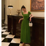 Poshoot Elegant A Line Square Neckline Green Long Prom Dresses Birthday Outfits Evening Gown SD978