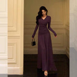 Poshoot Elegant Sheath V Neckline Grape Long Prom Dresses Birthday Outfits Evening Gown SD980