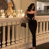 Poshoot Elegant Sheath Spaghetti Straps Black Prom Dresses Birthday Outfits Evening Gown SD981