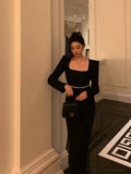 Poshoot Elegant Sheath Square Neckline Black Velvet Prom Dresses Birthday Outfits Evening Gown SD989