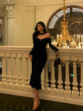 Poshoot Elegant Mermaid High Neckline Black Velvet Prom Dresses Birthday Outfits Evening Gown SD990