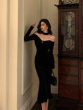 Poshoot Elegant Mermaid High Neckline Black Velvet Prom Dresses Birthday Outfits Evening Gown SD990