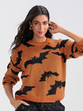 Poshoot Long Sleeve Sweater Women Cute Halloween Printed Graphic Sweater Casual Loose Basic Pullover Warm Knittwear Tops