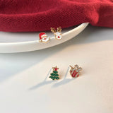 Poshoot Fashion Small Christmas Earrings for Women Cute Asymmetric Elk Santa Claus Snowflake Xmas Tree Stud Earring Girls Party Jewelry