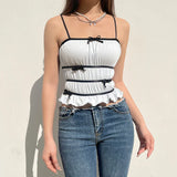 Poshoot-Sweet Stripe Bow Ruffles Crop Top