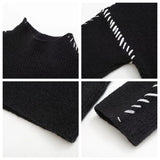 Poshoot Contrast Patchwork Topstitch Sweater Female Pullovers 2024 Autumn Round Collar Warm Knitted Top Chic Long Sleeve Loose