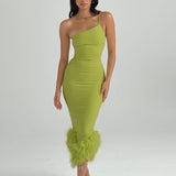 Poshoot Giana One Shoulder Feather Dress