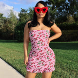 Poshoot Cherry Print Ruffles Strapless Short Bodycon Women'S Dresses Elegant Evening Party Club Vacation Casual Summer Clotehs