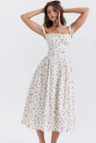 Poshoot Christmas Thanksgiving Gifts  Elegant Lace-Up Floral Print A-Line Midi Dress