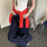 Poshoot Korean Fashion Dark Blue Baggy Jeans Women 2024 Streetwear Wide Leg Denim Pants Woman Harajuku Loose High Waist Trousers