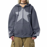 Poshoot Women's Graphic Hoodie Y2k Zip Up Hoodies Star Patchwork Oversized Sweatshirt with Drawstring Aesthetic Pullover with Hood Shirt