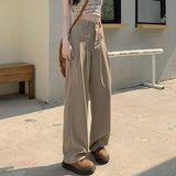 Poshoot High Waist Wide Leg Suit Pants for Women Korean Solid Straight Loose Trousers Woman All Match Pockets Casual Pants Laides