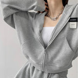 Poshoot Streetwear Y2K Sexy Cropped Hoodies Women Autumn Hooded Short Sweatshirt Woman Korean Long Sleeve Zipper Up Jacket Mujer