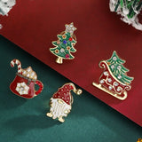 Poshoot 4 Pcs Drip Oil Santa Claus Christmas Tree Sled Car Brooches for Women Men New Year Christmas Office Party Jewelry Accessories