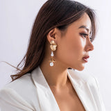 Poshoot-Korean Fashion Irregular Petal Flower Drop Earrings for Women Imitation Pearl Piercing Dangle Earrings Wed Accessories