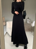 Poshoot Christmas Thanksgiving Gifts  Elegant Long Sleeve O-Neck A-Line Maxi Dress