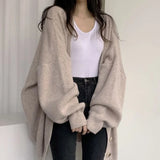 Poshoot Oversized Knit Cardigan for Women 2024 Korean Fashion Long Sleeve Sweater Woman Chic Single Breasted Loose Cardigan Coat