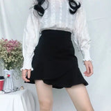 Poshoot Elegant Black Mermaid Short Skirt Women 2024 Summer High Waist Mini Skirts Woman Ruffles Office A Line Skirts Ladies