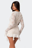 Poshoot Christmas Thanksgiving Gifts  See-Through Lace Long Sleeve Bodycon Mini Dress