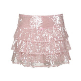 Poshoot-Sweet Pink Bow Bling Sequined Skirt