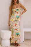 Poshoot Christmas Thanksgiving Gifts  Fruit Print Square Collar Boho Maxi Dress