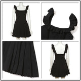 Poshoot-Townlike Black Ruffles A-line Dress Women Spaghetti Strap Mini 2023 Summer Dress Nightclub Sexy Party Dresses Vestidos