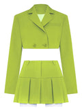 Poshoot Cropped Blazer And Pleated Mini Skirt Set