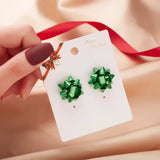 Poshoot Handmade Christmas Stud Earrings For Women Red Green Xmas Color Ribbons Earrings Merry Christmas New Year Party Jewelry Gift