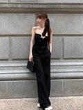 Poshoot Vintage Y2k Black Loose Blouse Women Irregular Design Bow Sleeveless Shirts Beach Sexy Y2k Crop Top Elegant Gothic Fashion 2024