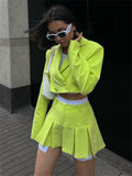 Poshoot Cropped Blazer And Pleated Mini Skirt Set