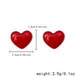 Poshoot Korean Popular Grid Heart Stud Earrings for Women Temperament Red Series Flower Earrings Girls Party Wedding Jewelry Accessories