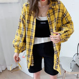 Poshoot 2023 Fashion Blue Oversize Plaid Shirt Women Spring Summer Long Sleeve Blouse Woman All Match Turn Down Collar Shirts Ins