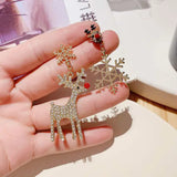 Poshoot Delicate Rhinestone Elk Earrings for Women Girls Korean Sweet Snowflake Deer Drop Earring Female New Year Jewelry Christmas Gift