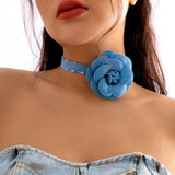 Exaggerated Romantic Blue Big Rose Flower Clavicle Chain Necklace Women Elegant Korean Fashion Short Choker Y2K Wed Accessories