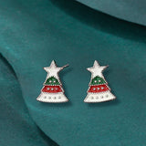 Poshoot Fashion Small Christmas Earrings for Women Cute Asymmetric Elk Santa Claus Snowflake Xmas Tree Stud Earring Girls Party Jewelry