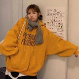 Poshoot Letter Printed Hooded Sweatshirts Women Streetwear Long Sleeve Oversized Hoodies Woman Autumn Winter Loose Pullover Top Female