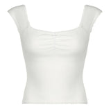 Poshoot-Sweet White Lace Trim Bow Crop Top