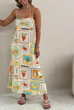 Poshoot Christmas Thanksgiving Gifts  Fruit Print Square Collar Boho Maxi Dress