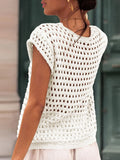 Poshoot Womens Crochet Sweater Vest Summer Tie Front Cap Sleeve V-Neck Casual Knit Tops Cardigan Lightweight Sweaters