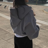 Poshoot High Quality Cropped Hoodie Women Korean Fashion Zipper Hood Sweatshirt Woman Streetwear Autumn Long Sleeve Crop Tops