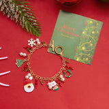 Poshoot Handmade Crystal Pearl Christmas Bracelets for Women Santa Claus Xmas Tree Snowflake Elk Wreath Pendant Bracelet Holiday Jewelry